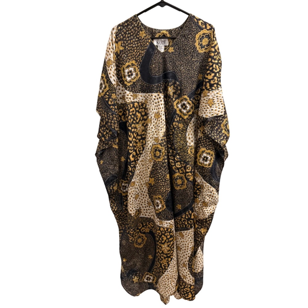 Kaftan Dress Vintage Boho Sante Womens XL-2XL Gold Black Animal Print Plus Size